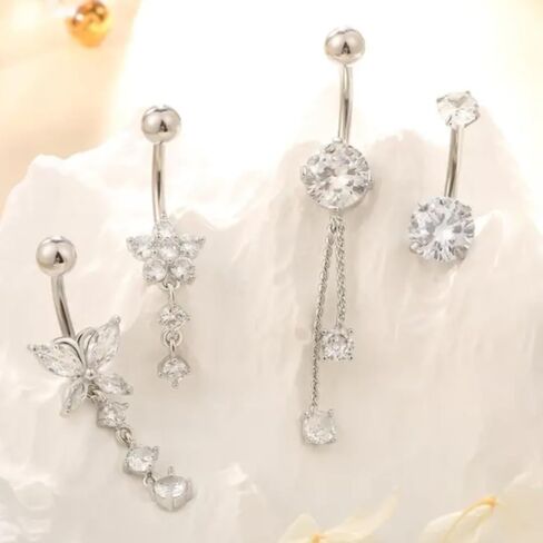 Cubic Zirconia Belly Button Rings Set 14G Surgical Stainless Steel Navel Belly Rings 10mm Piercing Barbell Body Jewelry Belly Button Ring gold silver belly button piercing for Women in Saudi Arabia