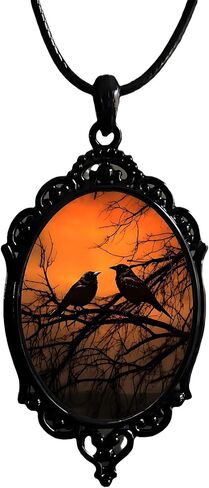 Gothic Glass Pendant Necklace for Women Vintage Rope Chain Witch Bat Mystic Witch Choker Necklace Punk Dark Style Statement Necklace Halloween Jewelry Gift Accessories in Saudi Arabia
