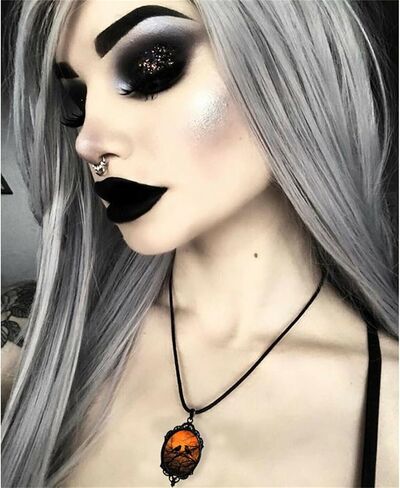 Gothic Glass Pendant Necklace for Women Vintage Rope Chain Witch Bat Mystic Witch Choker Necklace Punk Dark Style Statement Necklace Halloween Jewelry Gift Accessories in Saudi Arabia