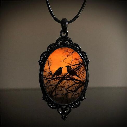 Gothic Glass Pendant Necklace for Women Vintage Rope Chain Witch Bat Mystic Witch Choker Necklace Punk Dark Style Statement Necklace Halloween Jewelry Gift Accessories in Saudi Arabia