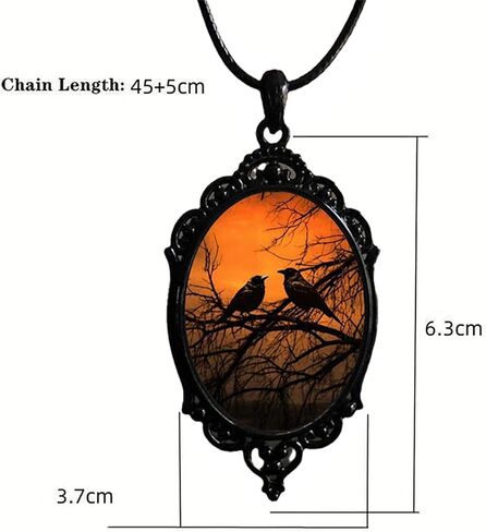 Gothic Glass Pendant Necklace for Women Vintage Rope Chain Witch Bat Mystic Witch Choker Necklace Punk Dark Style Statement Necklace Halloween Jewelry Gift Accessories in Saudi Arabia