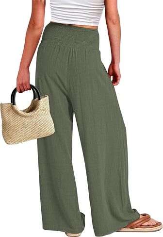 Women Linen Palazzo Pants Wide Leg Casual Pant Summer High Waist Lounge Pants 2024 Loose Baggy Beach Travel Clothes in Saudi Arabia