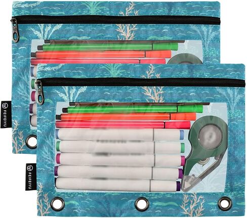 Leopard Giraffe Zebra Print Binder Pencil Pouch for 3 Ring Pencil Pouch with Zipper Clear Window Pencil Case for Organization Offic Supplies in Saudi Arabia