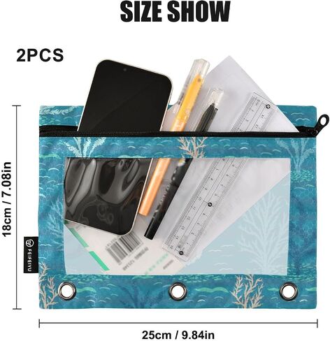 Leopard Giraffe Zebra Print Binder Pencil Pouch for 3 Ring Pencil Pouch with Zipper Clear Window Pencil Case for Organization Offic Supplies in Saudi Arabia