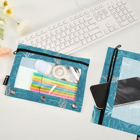 Leopard Giraffe Zebra Print Binder Pencil Pouch for 3 Ring Pencil Pouch with Zipper Clear Window Pencil Case for Organization Offic Supplies in Saudi Arabia