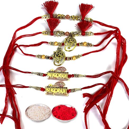 مجموعة من 6 خيوط راخي متنوعة، راخي للأخت، هدية راكشا باندا لأخيك، سوار راخي للأخ المحب، الأب، بهابهي، بهايا (راخي + رولي تيكا كومبو) in Kuwait