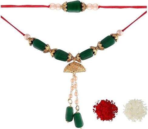 I Jewels Indian Festival Designer Bhaiya Bhabhi Hanging Lumba Rakhi Combo Set for Rakshabhandan Special (R016-71CO) in Saudi Arabia