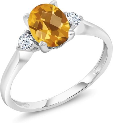 خاتم Gem Stone King 10K من الذهب الأبيض والسترين والياقوت الأبيض المكون من 3 أحجار (1.35 قيراط، قطع الشطرنج، حجر ميلاد الأحجار الكريمة، متوفر بمقاس 5، 6، 7، 8، 9) in Saudi Arabia