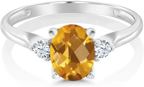 خاتم Gem Stone King 10K من الذهب الأبيض والسترين والياقوت الأبيض المكون من 3 أحجار (1.35 قيراط، قطع الشطرنج، حجر ميلاد الأحجار الكريمة، متوفر بمقاس 5، 6، 7، 8، 9) in Saudi Arabia