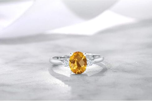 خاتم Gem Stone King 10K من الذهب الأبيض والسترين والياقوت الأبيض المكون من 3 أحجار (1.35 قيراط، قطع الشطرنج، حجر ميلاد الأحجار الكريمة، متوفر بمقاس 5، 6، 7، 8، 9) in Saudi Arabia