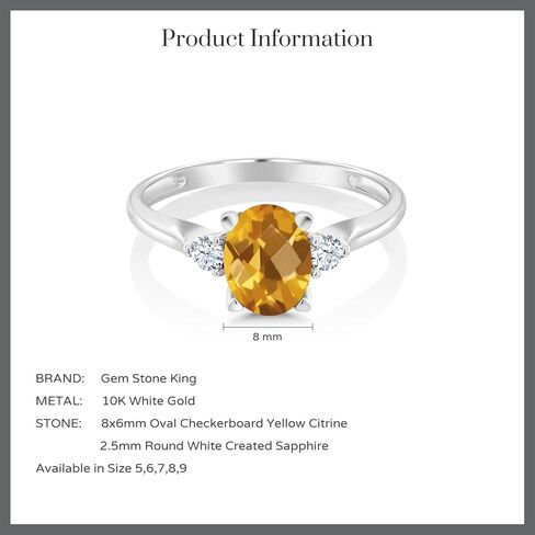 خاتم Gem Stone King 10K من الذهب الأبيض والسترين والياقوت الأبيض المكون من 3 أحجار (1.35 قيراط، قطع الشطرنج، حجر ميلاد الأحجار الكريمة، متوفر بمقاس 5، 6، 7، 8، 9) in Saudi Arabia