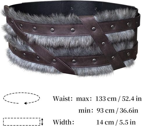 HiiFeuer من الجلد الصناعي من العصور الوسطى بولدرون مزدوج مع حزام عريض بربري وواقي للذراع من الشمال، زي فارس المرتزقة العتيق in Kuwait