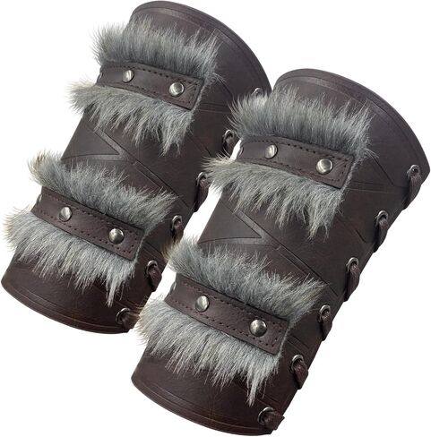 HiiFeuer من الجلد الصناعي من العصور الوسطى بولدرون مزدوج مع حزام عريض بربري وواقي للذراع من الشمال، زي فارس المرتزقة العتيق in Kuwait