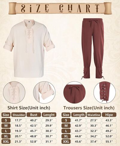 8 Pcs Men's Renaissance Costume Halloween Medieval Pirate Shirt Pant Viking Costume Accessories Set in Saudi Arabia