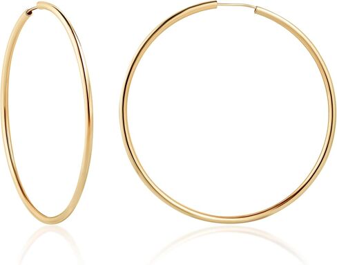 Barzel 18K Gold Plated Endless Hoop Earrings, 3mm Thick, Varying Sizes 40-70mm, High Polish Finish, Tarnish Free in Saudi Arabia