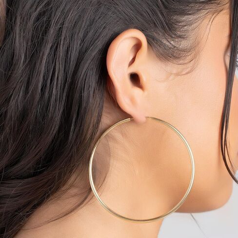 Barzel 18K Gold Plated Endless Hoop Earrings, 3mm Thick, Varying Sizes 40-70mm, High Polish Finish, Tarnish Free in Saudi Arabia