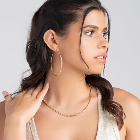 Barzel 18K Gold Plated Endless Hoop Earrings, 3mm Thick, Varying Sizes 40-70mm, High Polish Finish, Tarnish Free in Saudi Arabia
