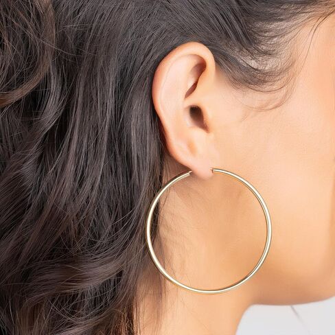 Barzel 18K Gold Plated Endless Hoop Earrings, 3mm Thick, Varying Sizes 40-70mm, High Polish Finish, Tarnish Free in Saudi Arabia