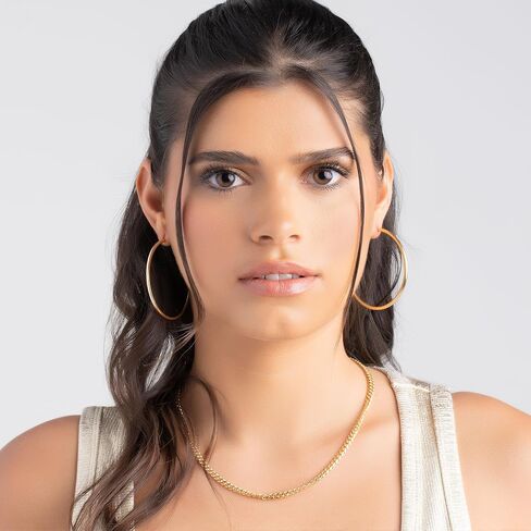 Barzel 18K Gold Plated Endless Hoop Earrings, 3mm Thick, Varying Sizes 40-70mm, High Polish Finish, Tarnish Free in Saudi Arabia