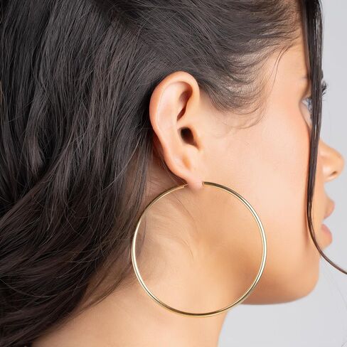 Barzel 18K Gold Plated Endless Hoop Earrings, 3mm Thick, Varying Sizes 40-70mm, High Polish Finish, Tarnish Free in Saudi Arabia