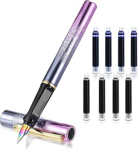 Fountain Pen Set, Colored Plastic Fountain Pen With 4 Black Ink and 4 Blue Ink 0.38mm Extra Fine Point Business Writing Pen for Journaling Signature School Office Gift Supplies (Blue gradient) in Saudi Arabia
