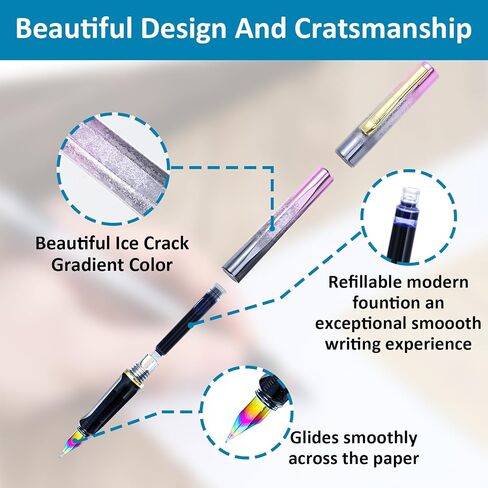 Fountain Pen Set, Colored Plastic Fountain Pen With 4 Black Ink and 4 Blue Ink 0.38mm Extra Fine Point Business Writing Pen for Journaling Signature School Office Gift Supplies (Blue gradient) in Saudi Arabia