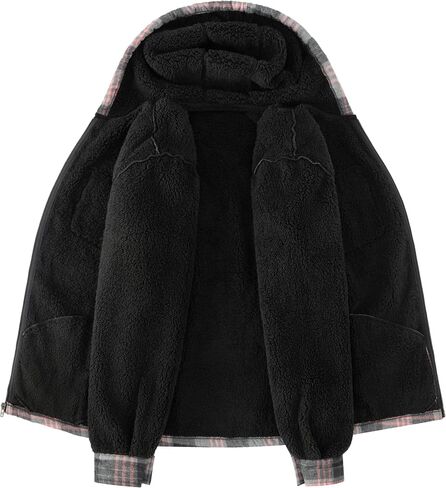 Men's Zip Up Fleece Flannel Jackets Plaid Cotton Shirt Hoodie Warm Soft Winter Coats for Men with Hood in Saudi Arabia