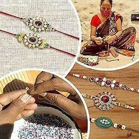 I Jewels Indian Festival Designer Bhaiya Bhabhi Hanging Lumba Rakhi Combo Set for Rakshabhandan Special (R016-71CO) in Saudi Arabia
