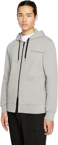 Armani Exchange Cotton Zipper Logo Sweatshirt Zinc LG in Saudi Arabia