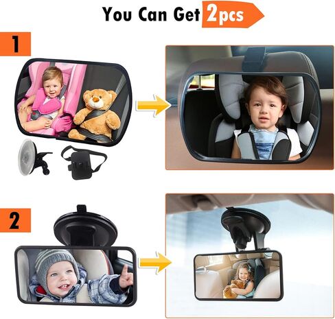 venveal مرآة سيارة الطفل، مرآة الطفل سيارة شفط كأس مرآة مقعد السيارة للطفل الخلفي الذي يواجه الأمام مرآة الرضع قابل للتعديل سلامة الطفل واسعة واضحة مرآة الرؤية الخلفية in Kuwait