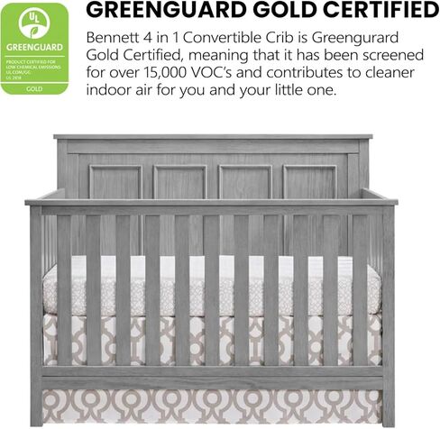 سرير أطفال أكسفورد بيبي بينيت 4 في 1 قابل للتحويل، أبيض ريفي، معتمد من GreenGuard Gold in Kuwait