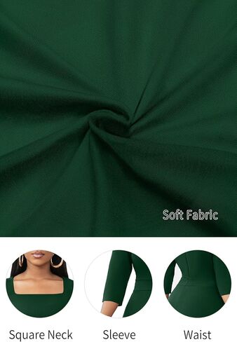 Nmoder Midi Dresses for Women A-Line Fit and Flare Dress 3/4 Sleeve Work Square Neck Cocktail Wedding Dress with Pockets in Saudi Arabia