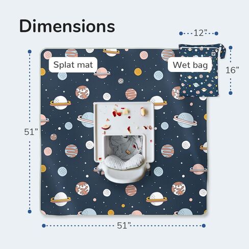 51" Heavy Duty Baby Splat Mat for Under High Chair | Includes Wet Bag | Premium Washable Toddler Mat | Baby Led Weaning | High Chair Mat for Floor | Craft Mat | Splash Mat (Dots on Dots) in Saudi Arabia