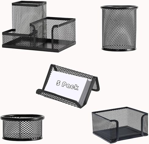 Pen Holder for Desk, Desk Organizers Set-3 Compartments Mesh Pencil Holder with Pencil Pen Cup and Paper Clip holder, Desk Accessories for Marker Craft, Ideal Office School Supplies(3 pack, Black) in Saudi Arabia