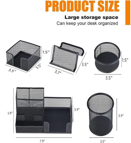 Pen Holder for Desk, Desk Organizers Set-3 Compartments Mesh Pencil Holder with Pencil Pen Cup and Paper Clip holder, Desk Accessories for Marker Craft, Ideal Office School Supplies(3 pack, Black) in Saudi Arabia