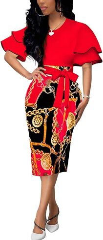 BOGURST Women Dresses for Church Wave Short Sleeve Bodycon Prints Pencil Dresses in Saudi Arabia