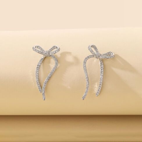 Gold Sparkly Rhinestone Bow Earrings for Women Teen Girls,Long Chain Bowknot Tassel Drop Dangle Earrings Jewelry for Gifts Party,Trendy Crystal Studs Earrings in Saudi Arabia