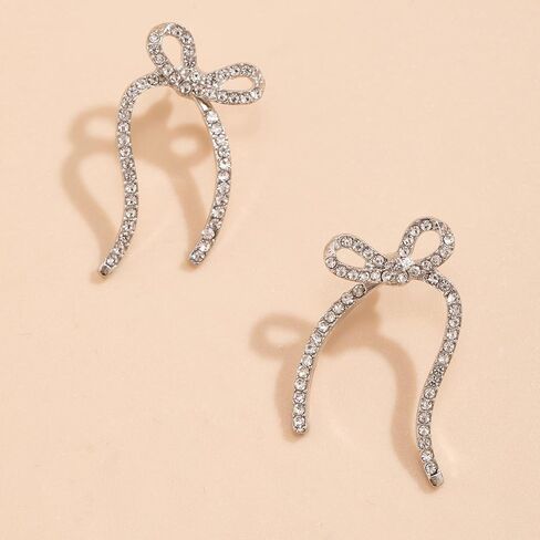 Gold Sparkly Rhinestone Bow Earrings for Women Teen Girls,Long Chain Bowknot Tassel Drop Dangle Earrings Jewelry for Gifts Party,Trendy Crystal Studs Earrings in Saudi Arabia