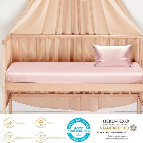 طقم ملاءات سرير للأطفال من PROMEED 22 Momme Silk مع ملاءة سرير مناسبة وغطاء وسادة حريري، طقم ملاءات سرير من قطعتين من الحرير الفاخر المعتمد من Oeko-Tex للطفل الصبي/الفتاة (أبيض، سرير أطفال) in Kuwait