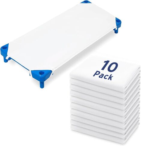 Comfyanno Cot Sheets for Daycare Standard Size - Fits 23" x 52" Cot, 10 Pack Bulk, Daycare Essentials, Soft & Comfortable Fitted Cot Cover, Preschool Kids Nap Time Sheets, Brushed Microfiber- White in Saudi Arabia