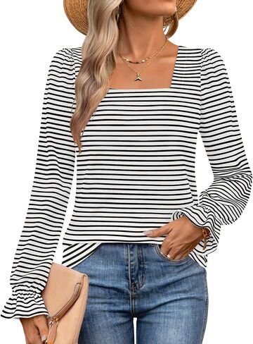 ZESICA Women's Puff Long Sleeve Square Neck Shirts 2024 Fall Causal Trendy Tunic Tops in Saudi Arabia