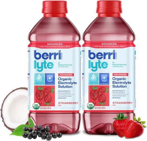 Berri Lyte Advanced Plant Based Organic Electrolyte Solution – Pediatric Rehydration Drink – Natural Sugar Grape Flavor - Real Elderberry, 1 L, 6 ct in Kuwait