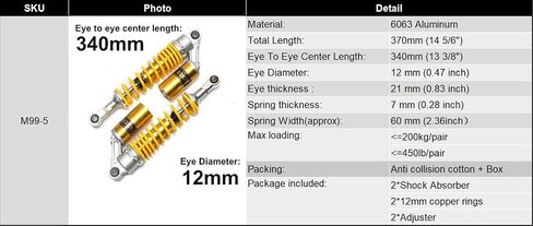 340mm 13.38 inch 7mm Spring Universal Motorcycle Air Shock Absorber Rear Suspension ATV Quad Scooter Dirt Bike For 50cc 75cc 90cc 125cc 150cc 250cc 300cc Green in Saudi Arabia