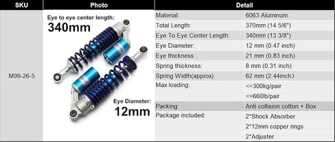 340mm 13.38 inch 7mm Spring Universal Motorcycle Air Shock Absorber Rear Suspension ATV Quad Scooter Dirt Bike For 50cc 75cc 90cc 125cc 150cc 250cc 300cc Green in Saudi Arabia