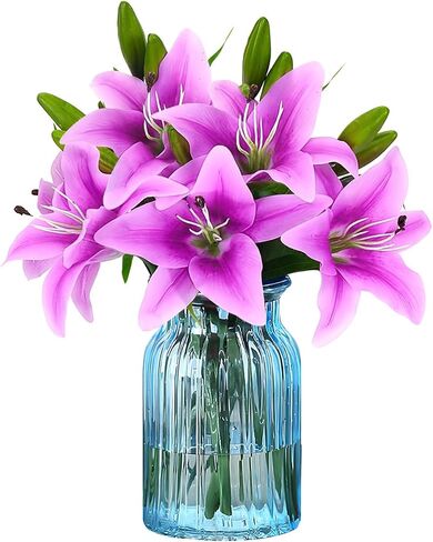 Artificial Tiger Lily Latex Real Touch Flower Home Wedding Party Decor,Pack of 5 (Orange) in Kuwait