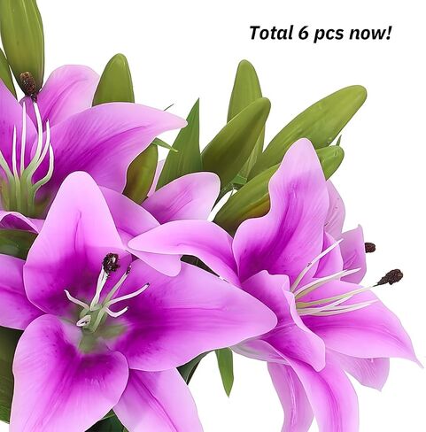 Artificial Tiger Lily Latex Real Touch Flower Home Wedding Party Decor,Pack of 5 (Orange) in Kuwait
