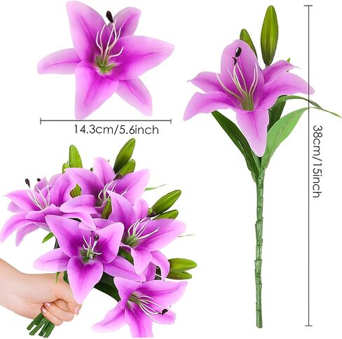 Artificial Tiger Lily Latex Real Touch Flower Home Wedding Party Decor,Pack of 5 (Orange) in Kuwait