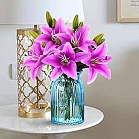 Artificial Tiger Lily Latex Real Touch Flower Home Wedding Party Decor,Pack of 5 (Orange) in Kuwait
