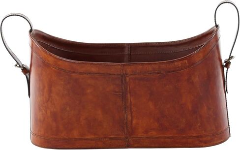 Deco 79 Leather Handmade Box Style Single Slot Magazine Holder with Detail Stitching and Curved Handles, 21" x 9" x 12", Brown in Saudi Arabia