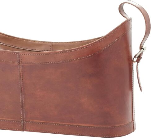 Deco 79 Leather Handmade Box Style Single Slot Magazine Holder with Detail Stitching and Curved Handles, 21" x 9" x 12", Brown in Saudi Arabia